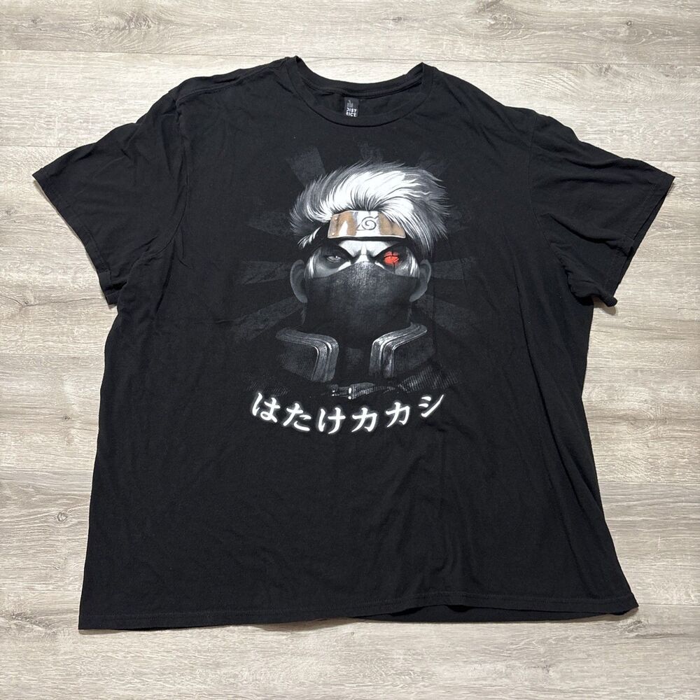 Kakashi Naruto Anime T Shirt Mens Large Black Graphic Tee Red Eye Otaku